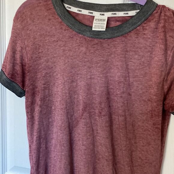 PINK- baseball tee- maroon and grey - Size XS - Picture 2 of 6